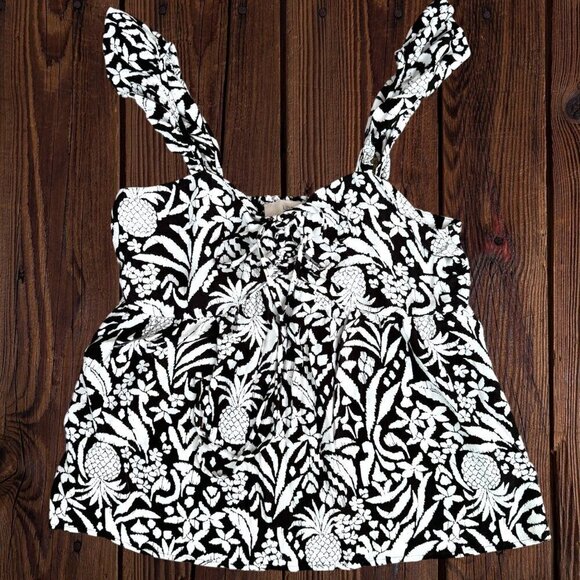 LOFT Tops - New LOFT Black & White Pineapple Ruffle Tie Neck Halter Top Sleeveless Blouse M